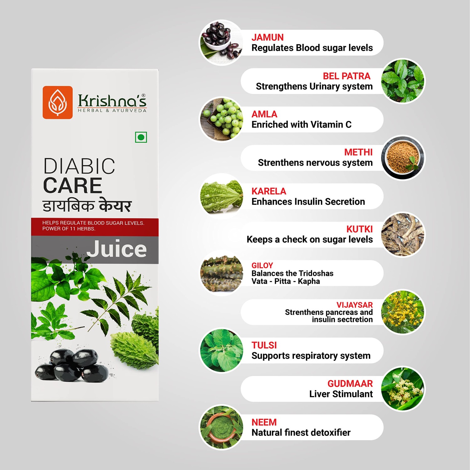 Diabetic Care Juice (Blend of 11 herbs Methi, Amla, Karela, Jamun, Kutki, Guduchi & 5 other herbs to manage sugar level)